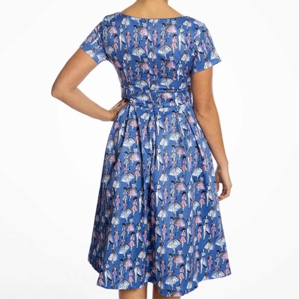 New Lindy Bop Blue Darcy 1940's Ladies‎ Fit & Flare Dress Size 6 - Picture 5 of 7